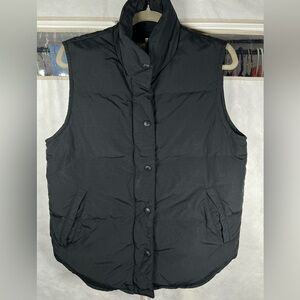 Eddie Bauer Puffer Vest Womens Small Black Goose Down Full Zip Snaps Quilted